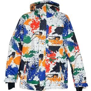 GSOU SNOW COLORFUL SPLATTER PAINT SKI SNOWBOARDING JACKET MENS S HOODED COAT 10K
